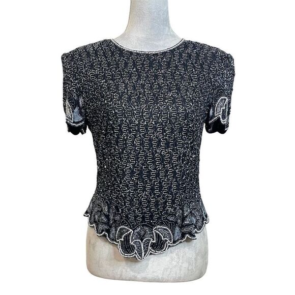 Adrianna Papell Tops - Adrianna Papell Women's Black Beaded Silk Blouse S Party Top Evening Cocktail